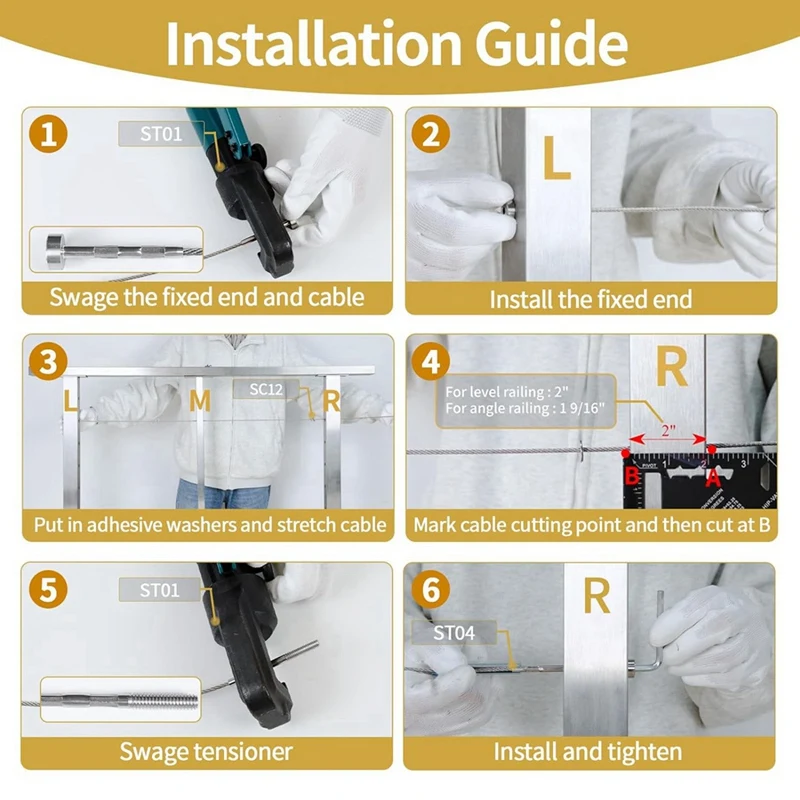 Imagem -05 - Invisible Cabo Railing Kit Swage Tensor e Stud End T316 para Postes de Madeira e Metal 10 Pares em 8in Aço Inoxidável