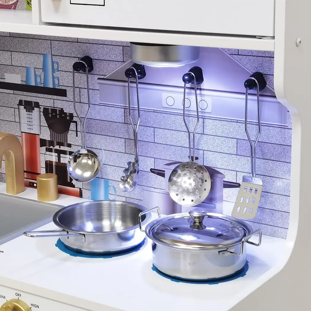 Ensemble de jouets de cuisine en bois avec lumière pour enfants, jouets de simulation pour enfants, évier, four, micro-ondes, cuisine