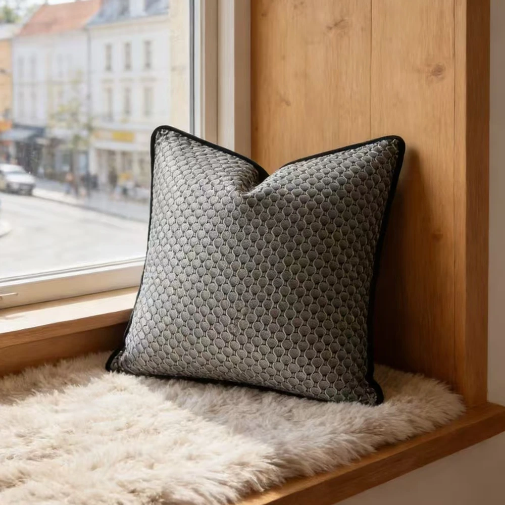 Vintage Woven Black Small Circles Woven Decorative Pillow Cover 45x45cm 1 Piece Pack Washable Sofa Cushion Cover Square