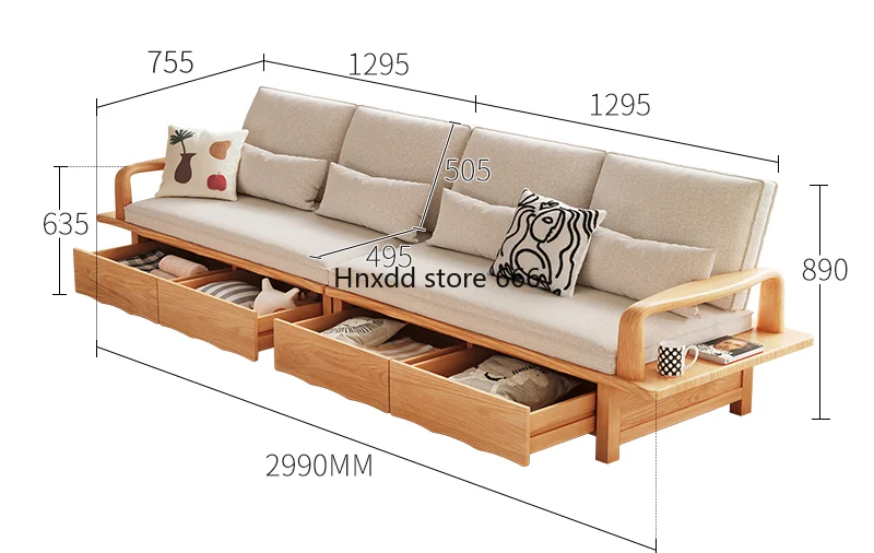 Nordic living room log color all solid wood fabric sofa