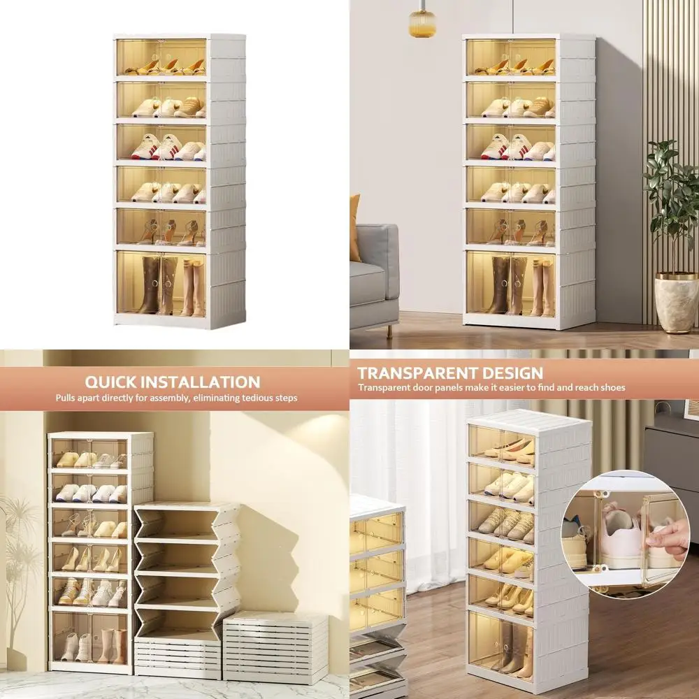 

Складная 6-уровневая пластиковая полка для обуви на 12 пар, большие контейнеры для хранения, штабелируемый шкаф для обуви для шкафа с дверцами