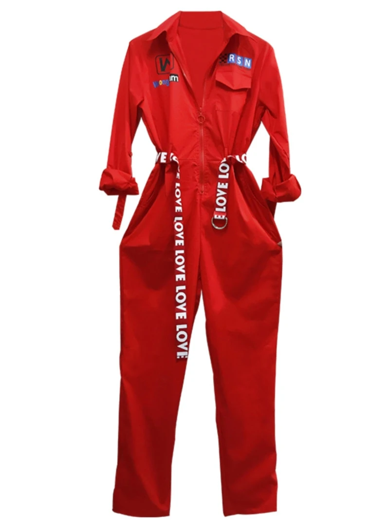 

Guochao Hip-hop Hip-hop Suit Loose Red One-piece Overalls Girl Group Dance Performance Suit Jazz Dance Costume Thin