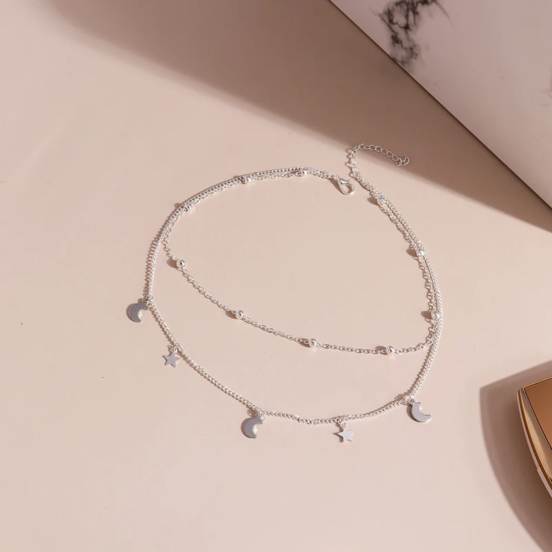 Aihua Einfache Sterne Mond Halskette Mode Doppel Schicht Frauen Schlüsselbein Minimalistischen Anhänger Halsketten Collares Schmuck Bijoux Geschenke – Detail 7