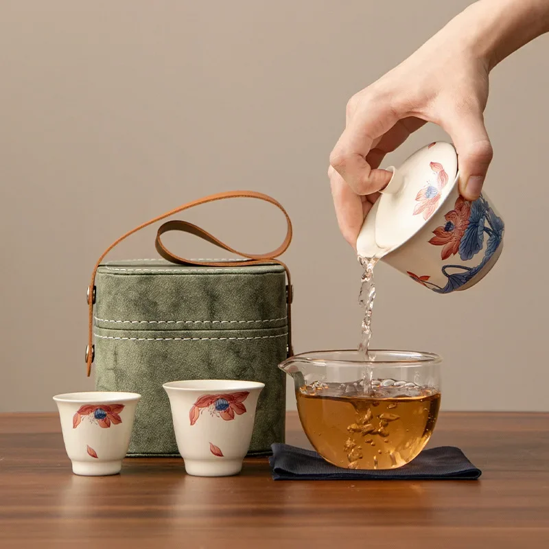 Travel tea set portable express cup camping outdoor tourism one pot two cups covered bowls Kung Fu tea cup