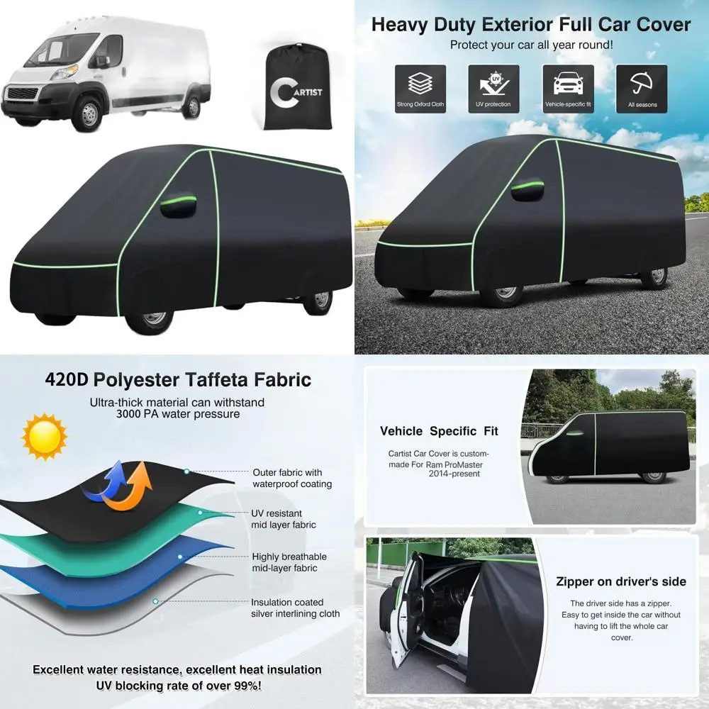 

Всепогодный автомобильный чехол для 4-дверных фургонов Ram ProMaster 2014-2026 гг., водонепроницаемая защита от ультрафиолета с застежкой-молнией и светоотражающими полосками