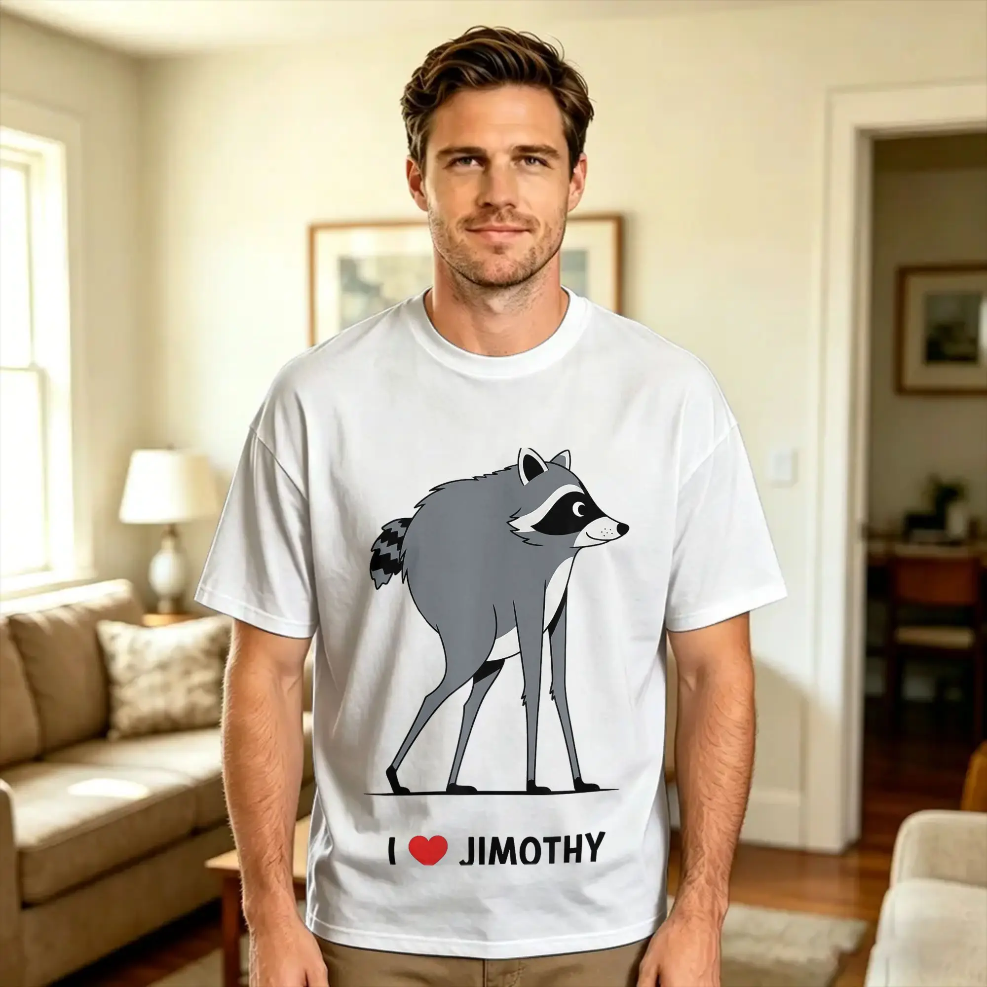 Men Women T-Shirt I Love Jimothy Cute Trendy Racoon T Shirts Harajuku  Summer Tees Vintage Cotton Clothing Gift Idea