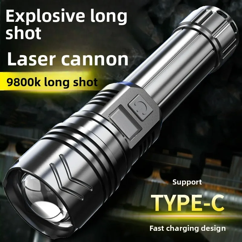 1PC Multi-functional Outdoor Strong Light LED Long-range Telescopic Zoom Flashlight, Plastic USB Rechargeable Flashlight