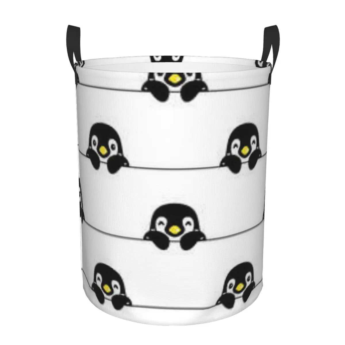 Folding Laundry Basket Cute Penguin Round Storage Bin Large Hamper Collapsible Clothes Bucket Organizer