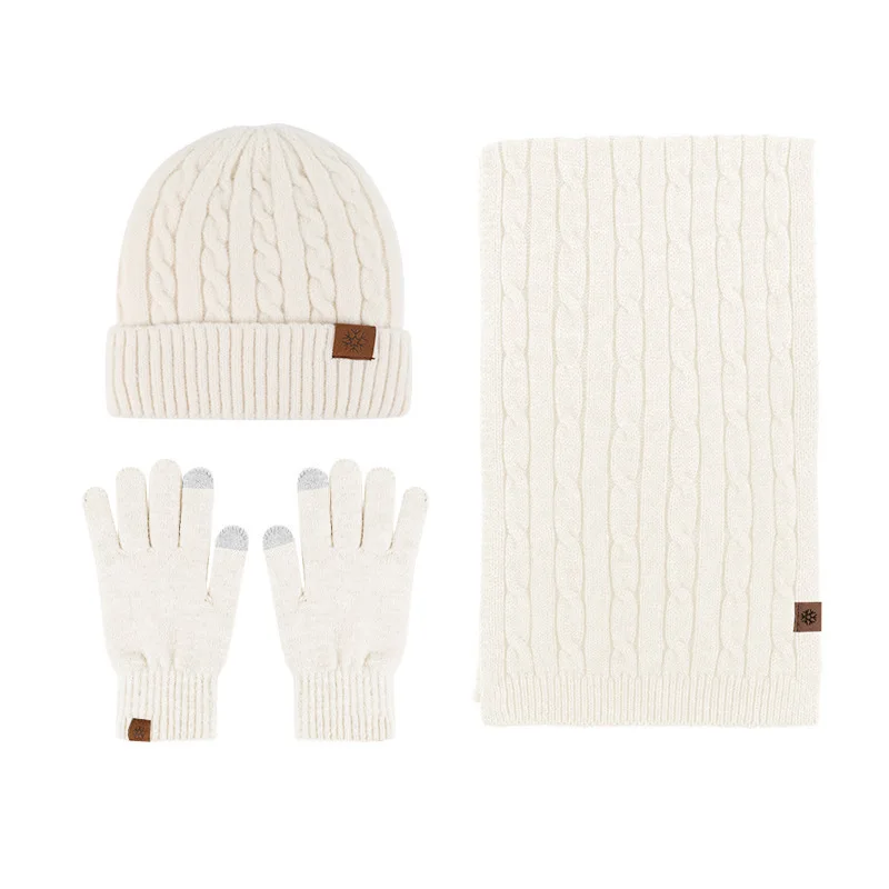 

Winter Unisex Outdoor Travel Fashion Simple and Plush Thick Warm Knitted Hat Scarf Gloves Three Piece Set Scarves Caps