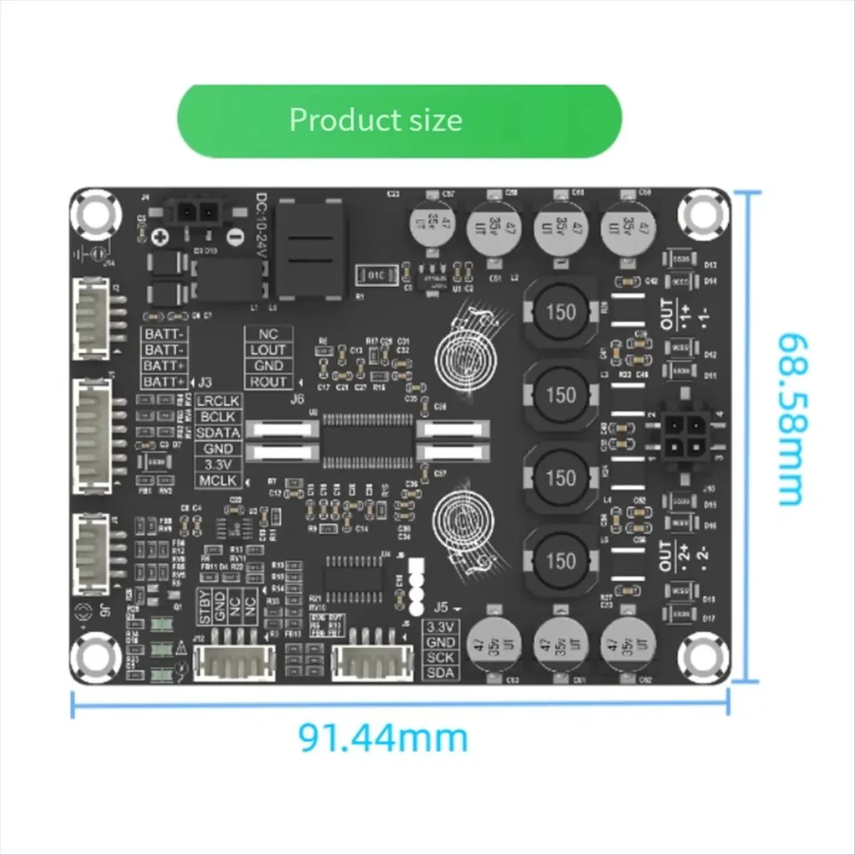 A85P DIPO2 - 2 X 50W Pure Digital Input 3-Wire I2S Input Amplifier Board (NO MCLK REQUIRED) - DAC TAS5768 for Home Speaker