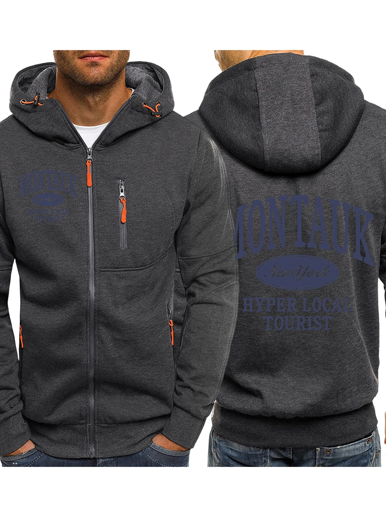 

Montauk New York Sport Wear Printed Men Zipper Hooded Fashion Personality Hoodies Fleece Quality Streetwear Autumn Casual Zip-Up