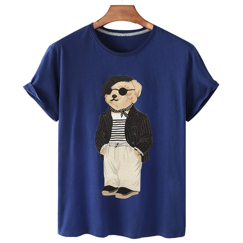100% Cotton Gentleman Bear Print T-shirts Summer T-shirts Women's Short Sleeve O-neck T-shirts Unisex Plus Size Women's T-shirts