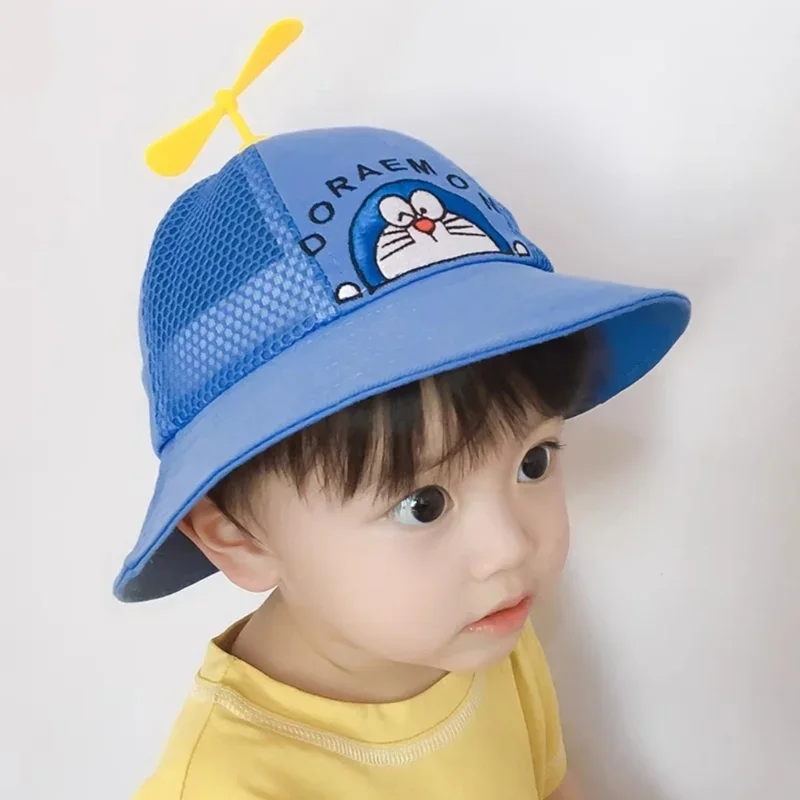 Doraemon Kids Bucket Hat Cute Cartoon Anime Child Beach Round Cap Full Fabric Kuromi Fashion Trend Bamboo Dragonfly Kids Gift