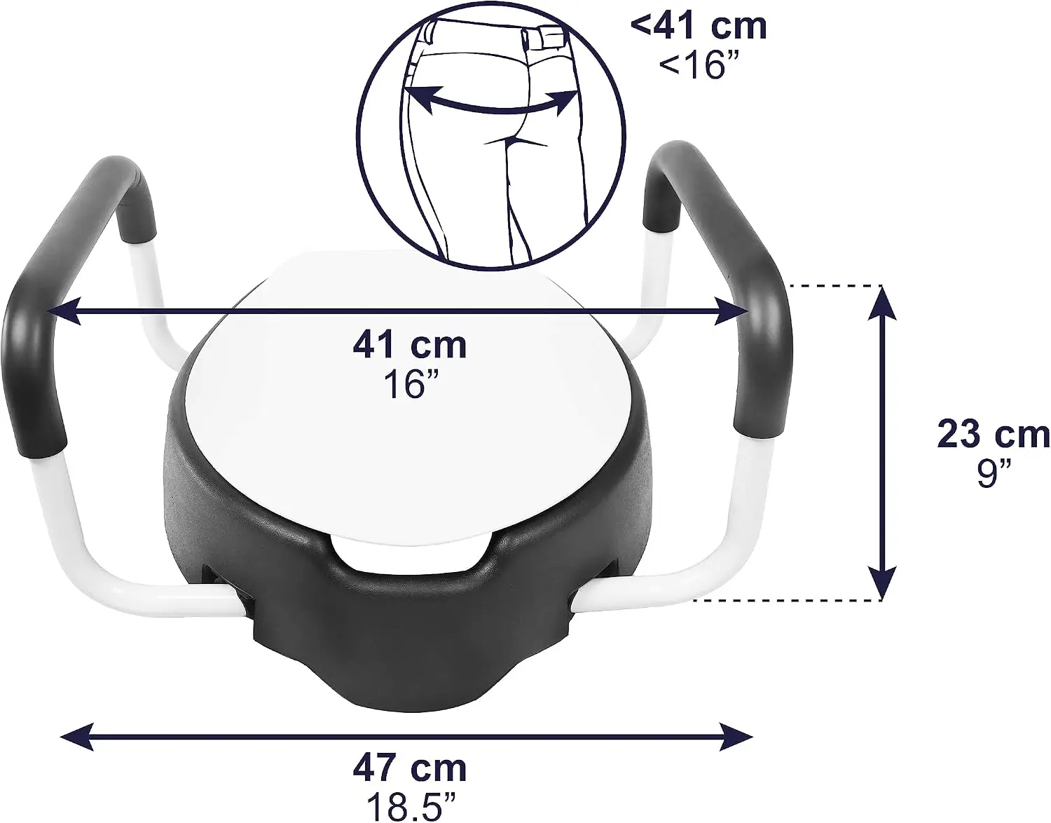 Raised Toilet Seat Riser 4 Inch with Handles and Lid, 220 lb, Black | Toilet Booster for Elderly, Seat Adapter with Armrests, So
