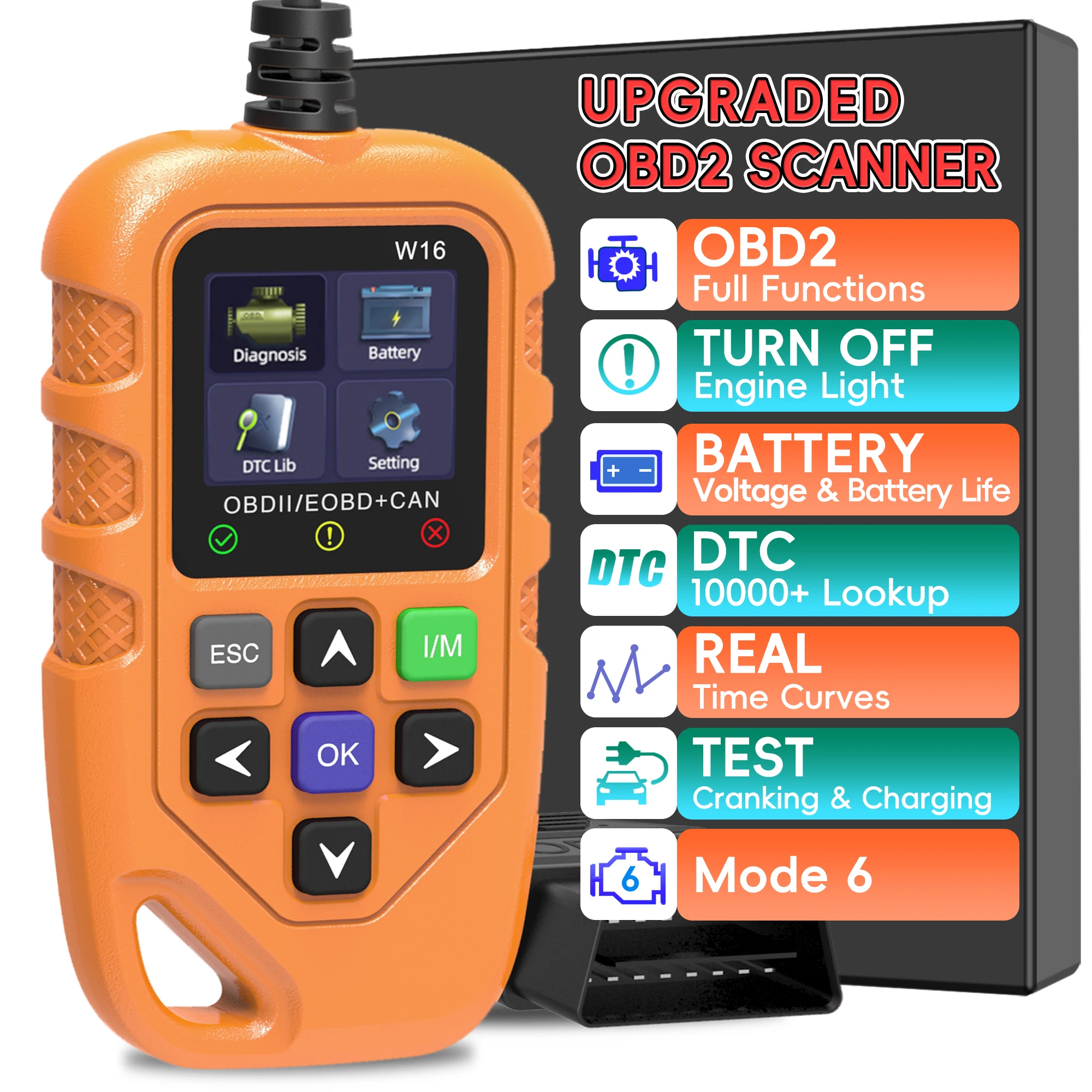OBD2 Scanner Diagnostic Tool, Check Engine Light Car Code Reader, Battery Tester, Live Data,Freeze Frame, I/M Readiness