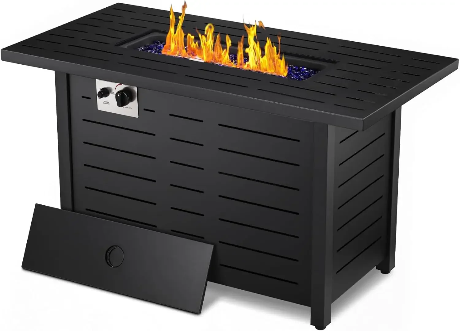 Fire Pit Propane Gas FirePit Table 43" Outdoor Fire Pit Rectangular Tabletop with Lid, Rain Cover, for Outside Garden Backyard