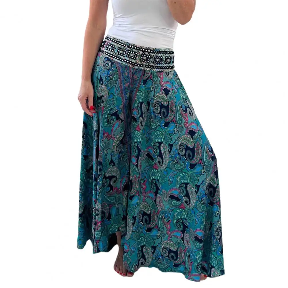 Skirt Pants Elegant Wide Leg Flowy Trousers for Women Retro Print Culottes Business Pants with High Waist Stylish Summer