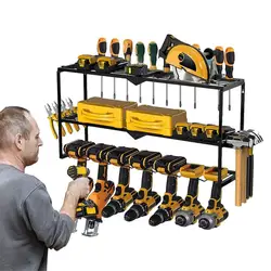 Drill Holder Wall Mount Power Tool Iron Wall Mounted Storage Rack Heavy Duty Garage Tool Organizer 3 Layer Multifunctional Rack