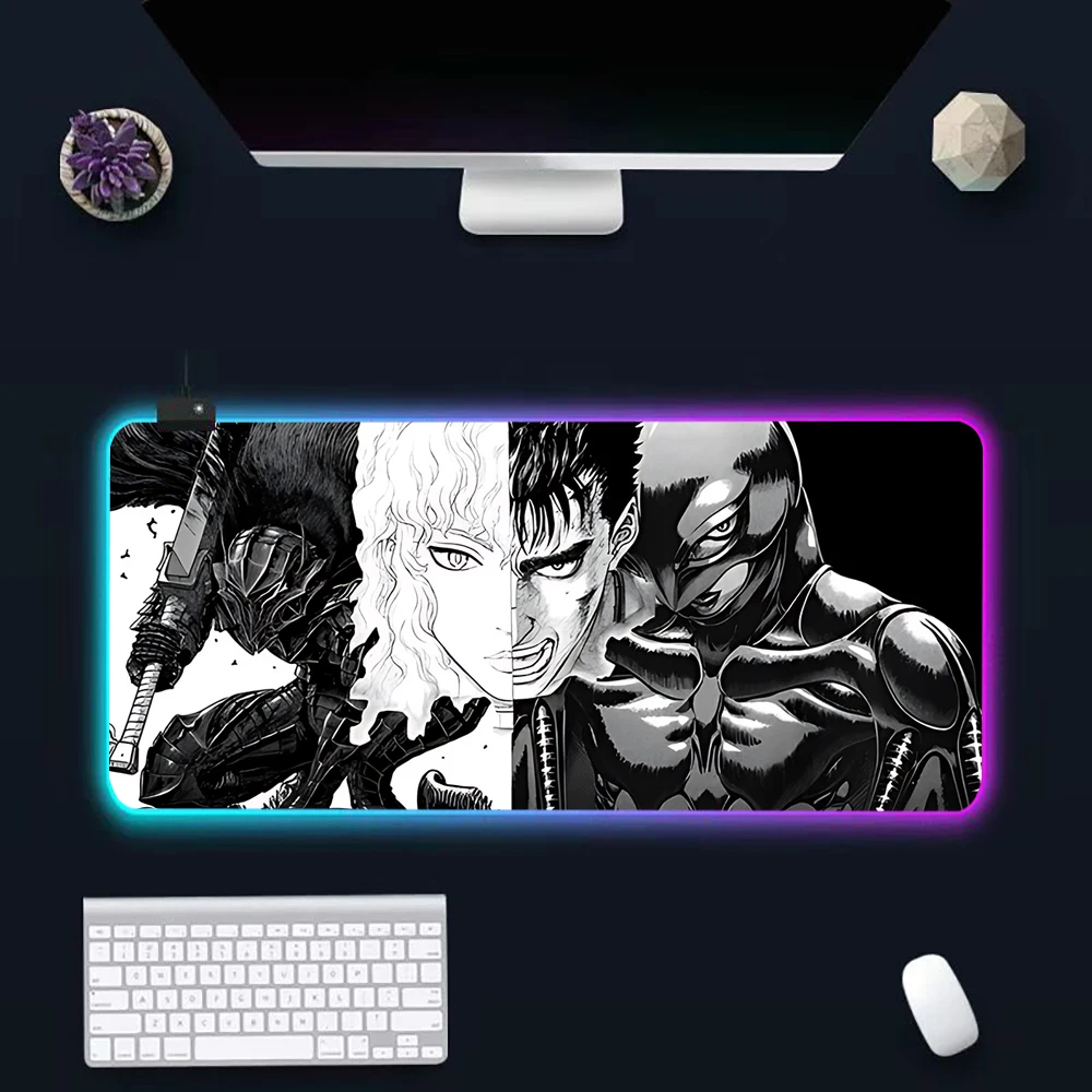 

Anime Berserk RGB Pc Gamer Keyboard Mouse Pad Mousepad LED Glowing Mouse Mats Rubber Gaming Computer Mausepad