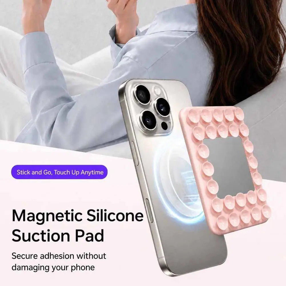 Magnetic Suction Cup Phone Holder with Mirror Square Suction Cups for Hands-Free Wall Stand for Selfies and Video - view 2