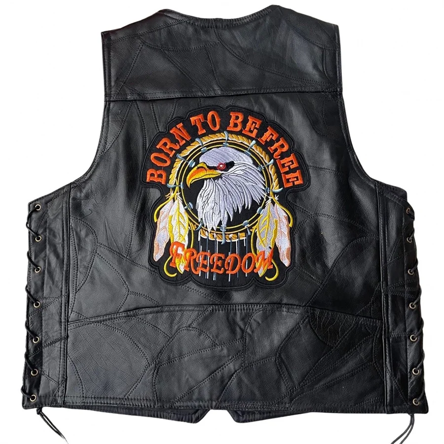 Geborduurd Heren Motorfiets Lederen Vest Punk Mouwloos Jack Rijden Biker Gilet Heren Kleding Zwart Streetwear Big Size