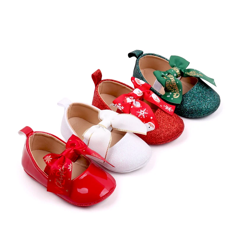 Baby Girls Shoes Princess Party Sneaker Dress Shiny Butterfly Bowknot Blingbling Christmas Holiday High Quality 2024 New BBW3180
