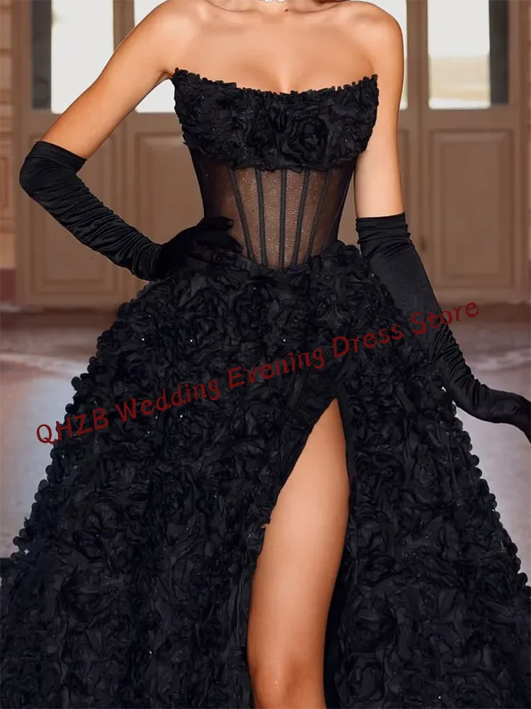 Classic Strapless Tulle Floral A-Line Formal Evening Dresses Birthday Party Prom Gowns Customized