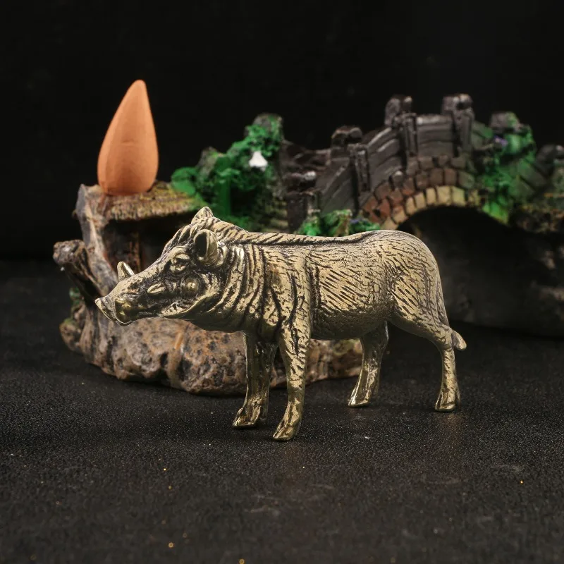 1 PC Handcrafted Solid Brass Wild Boar Sculpture Vintage Finish Tea Pet Desk Decor Home Office Metal Art Ornament Unique Present