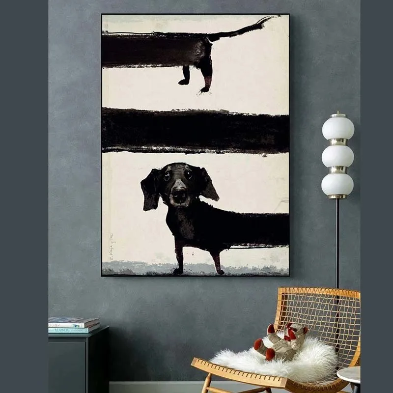 Modern Funny Animals Wall Art Poster Prints Abstract Black Dog Aesthetics Canvas Painting Picture for Living Room Home Decor - Image 2