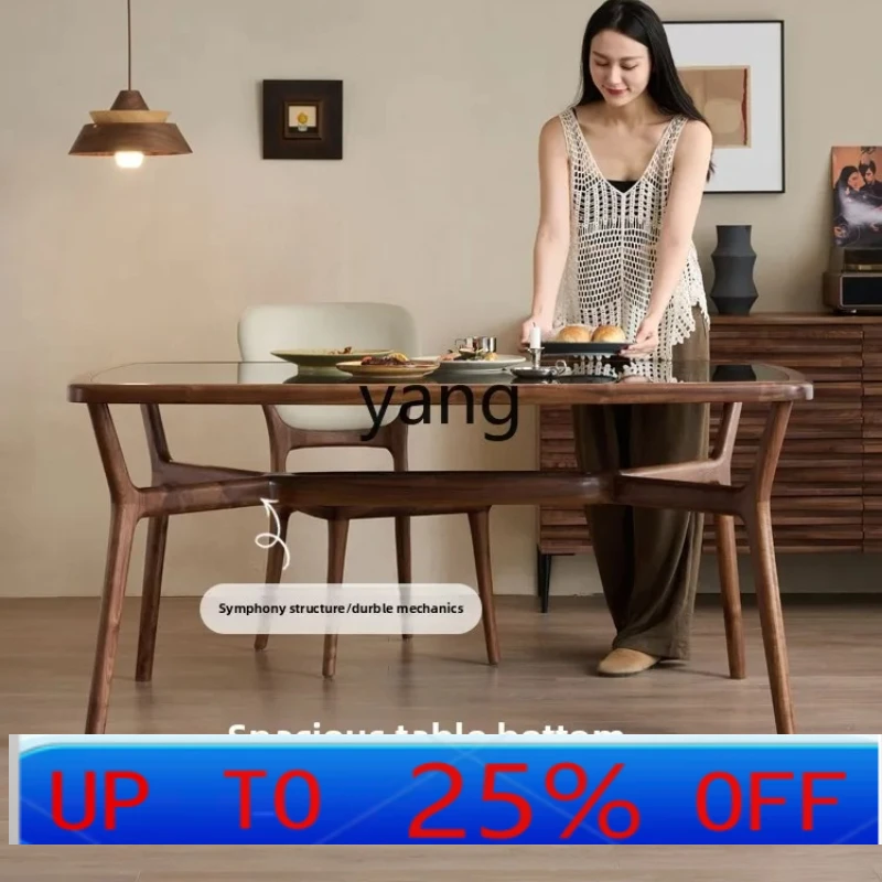 

Ltt black walnut tempered glass dining table Italian dining table Simple modern furniture