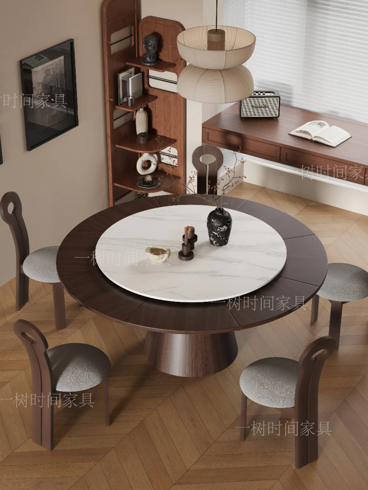 Deformed round table in the ancient style solid wood rotating telescopic table small apartment French retro folding table