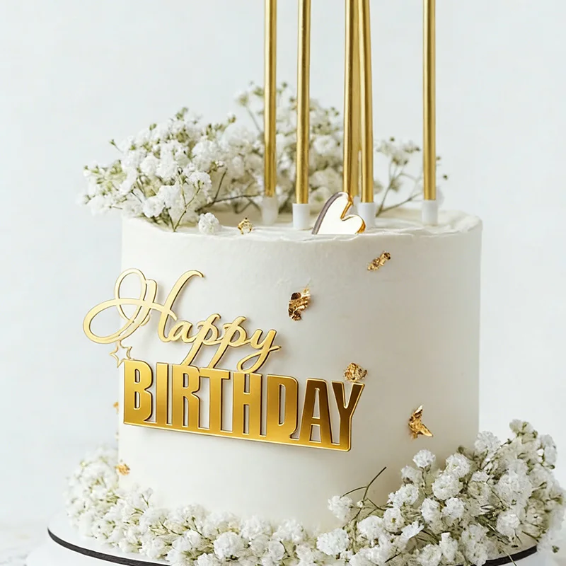 

5pcs Happy Birthday Cake Toppers Mirror Acrylic Side Cake Decorations for Kids Adults Birthday Cake Dessert DIY Decor Supplies