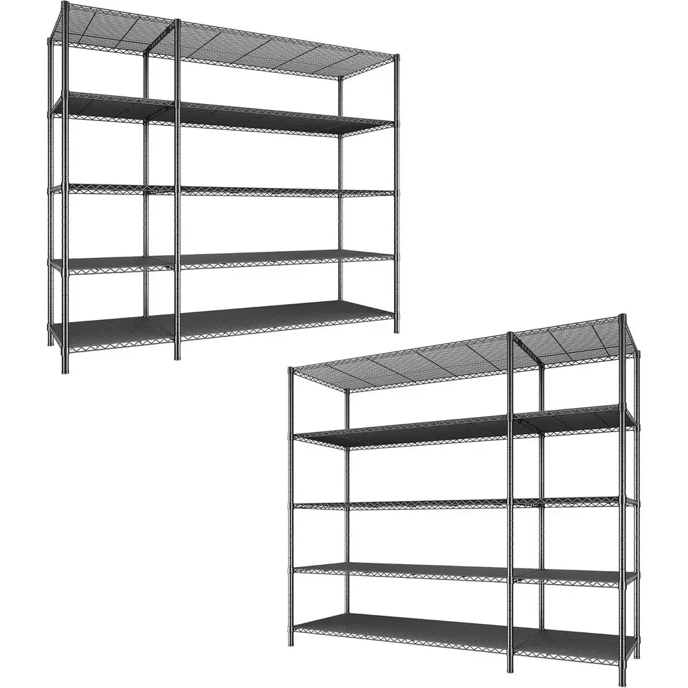 

5-Tier Heavy-Duty Metal Shelving Rack, 1400 lbs Capacity, Adjustable Storage Shelves, 52.36W x 13.78D x 70.8H, 2-Pack