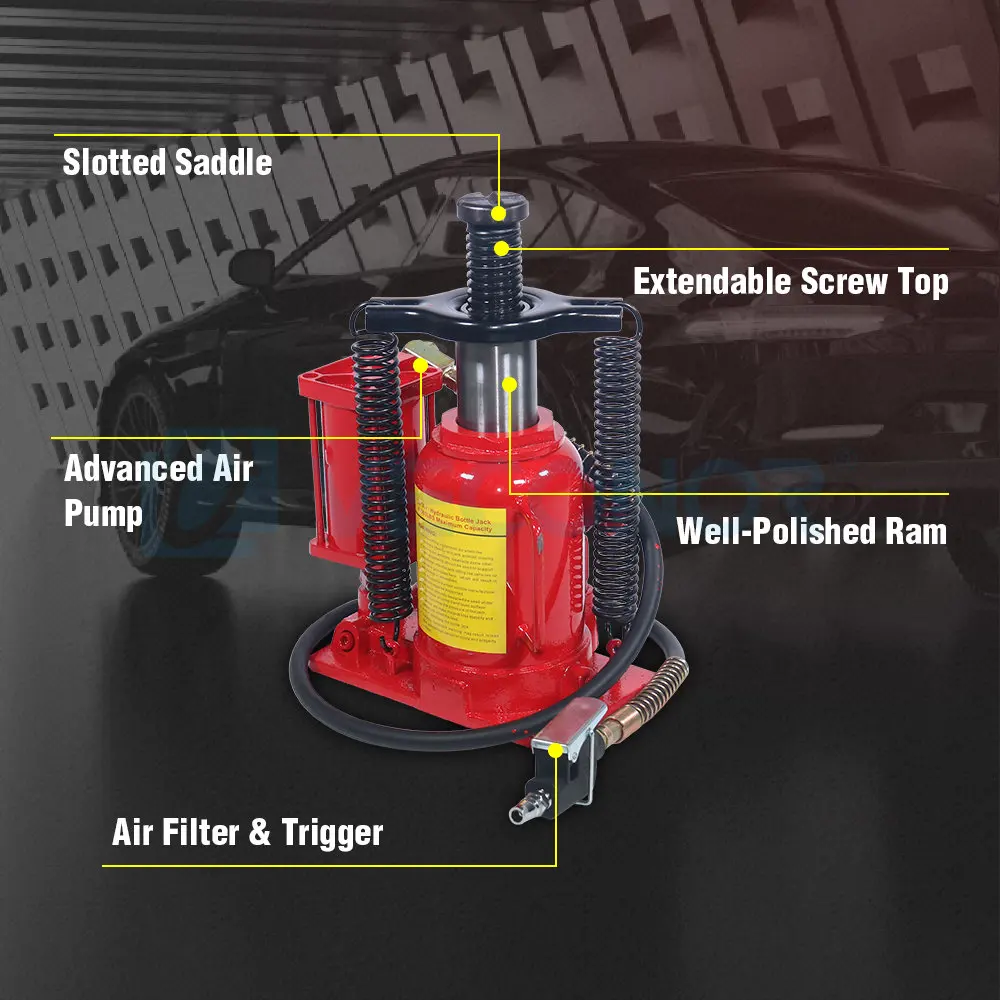 Pneumatic Air Hydraulic Bottle Jack with Manual Hand Pump 20 Ton 40000 lb Heavy Duty Auto Truck Travel Trailer Repair Lift Tool