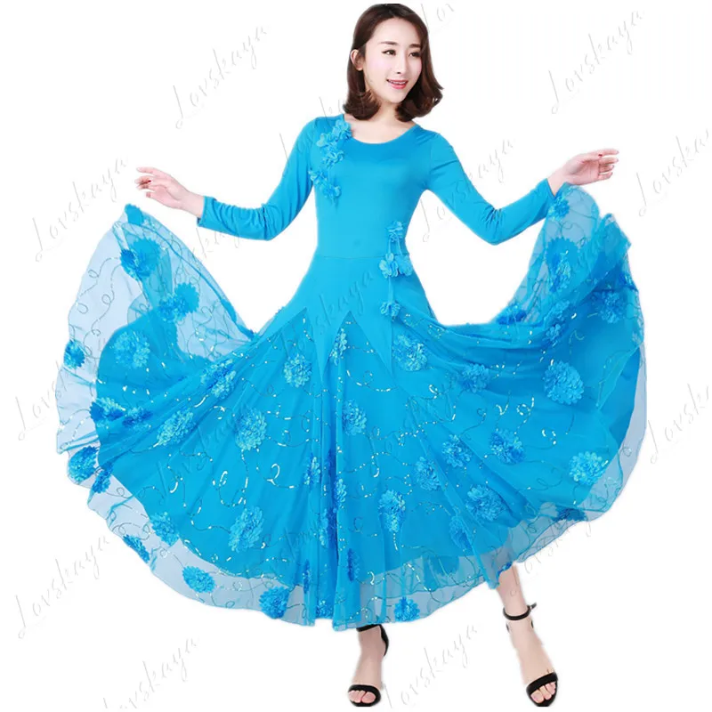 

Elegant Big Flared Skirt Modern Dance Dress Female Tango Waltz Match Performance Clothes