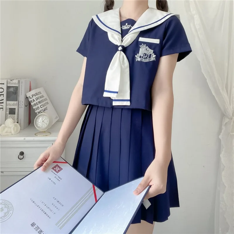 Japanese School Uniform Girl Jk Suit Sexy Spring and Autumn Red Tie White Three Basic Sailor Uniform Women Long Sleeve Suit