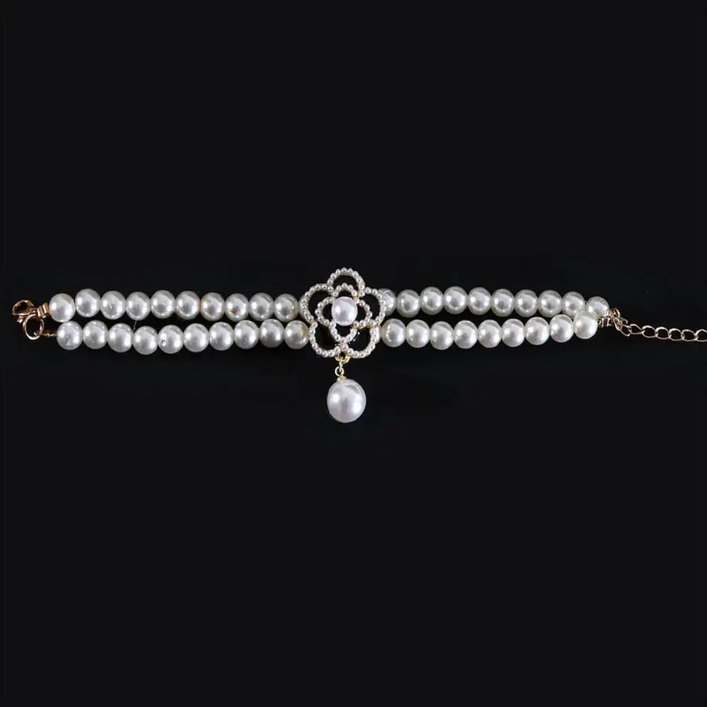 

Pet Accessories Double Layer Pearl Pet Necklace Adjustable Sweet Cat Neck Chain Flower Pendant Pet Pearl Collar For Cats Puppy