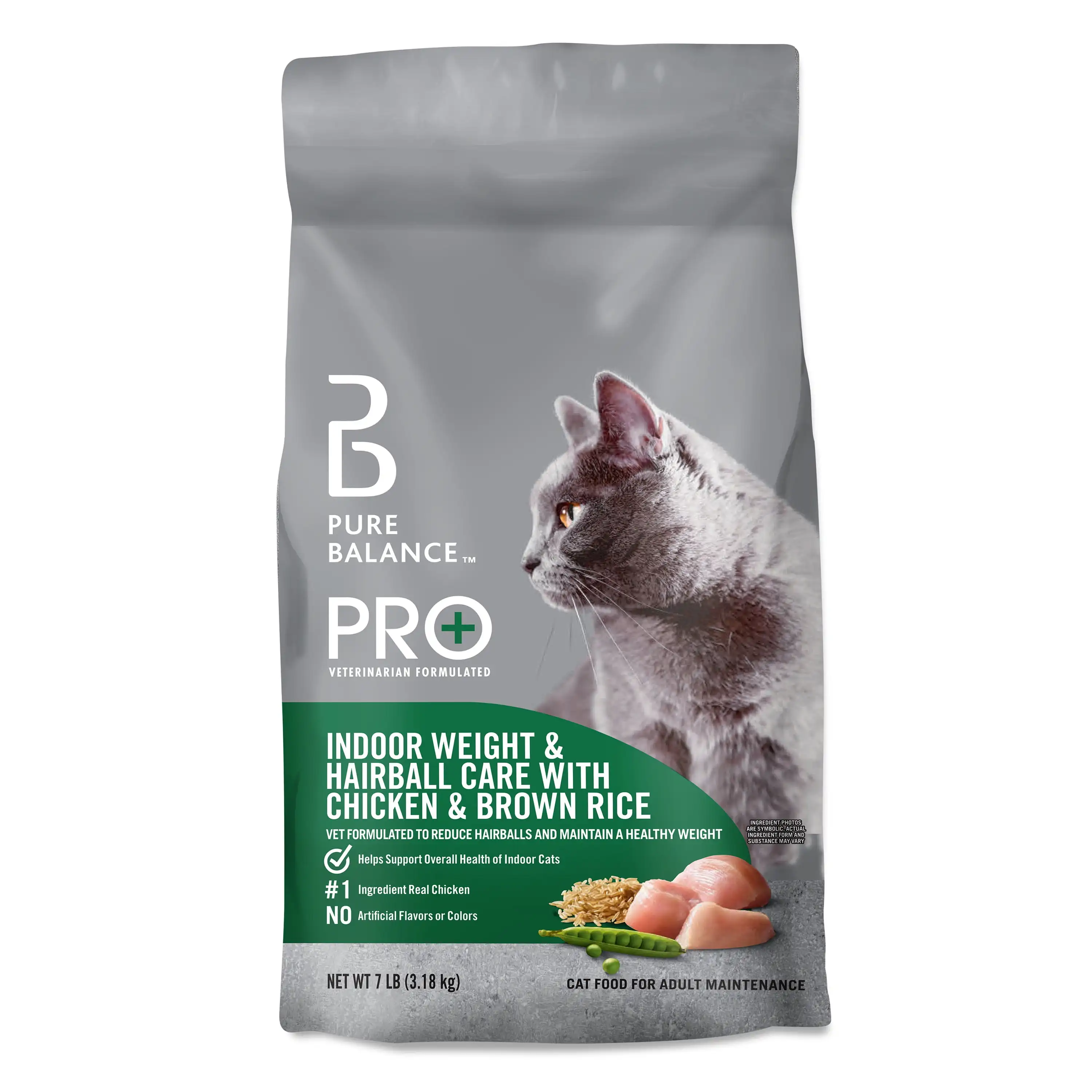 

Pro+ Indoor Weight & Hairball Care Dry Cat Food, Chicken & Brown Rice, 7 lbs