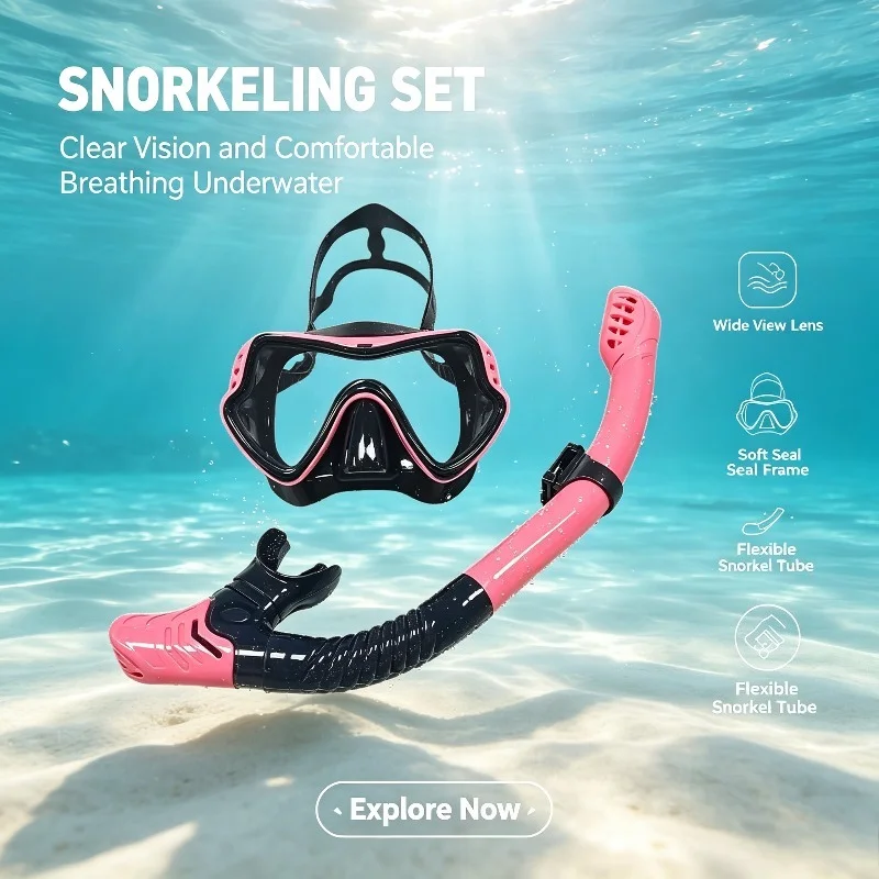 Erbao New Large Frame Silicone Snorkel Set Diving Goggles Mask Snorkeling Tube For Men Women Outdoor Water Sports