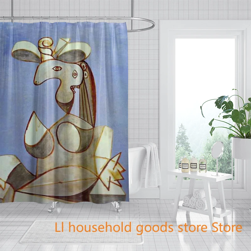 

Водонепроницаемая занавеска для душа в художественном стиле без крючков для дрели, полиэфирная ткань с защитой от плесени, простая установка