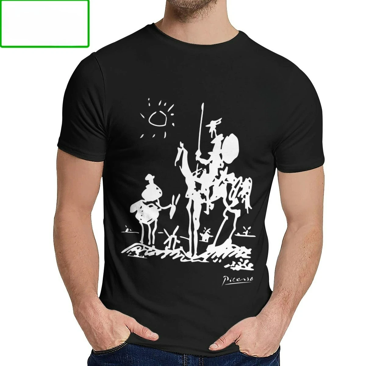 جديد القطن بيكاسو الفن اللوحة الطباعة تي شيرت رجالي دون كيشوت فارس تي شيرت المرأة الشارع الشهير جميلة الكلاسيكية طاقم الرقبة #4