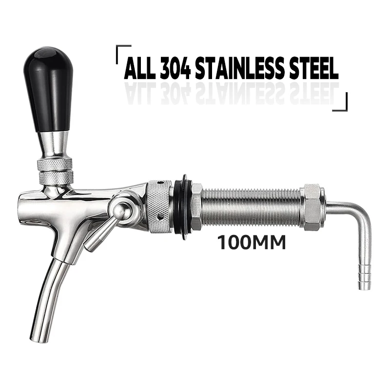 100% 304 Stainless Steel Beer Tap,100mm/4 Inch Long Shank Craft Beer Faucet with Flow Control Valve,Kegerator Beer Tap Dispenser