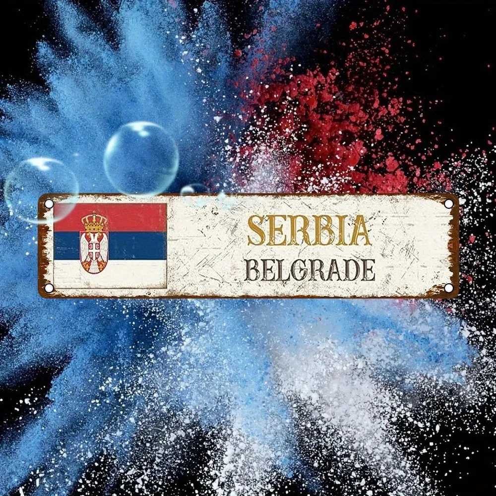Vintage-Aluminiumschild „Serbien Belgrad“ – UV-gedrucktes, wasserdichtes, staubdichtes Metallschild, 10,2 x 40,6 cm, für Zuhause, Café, Bar, De