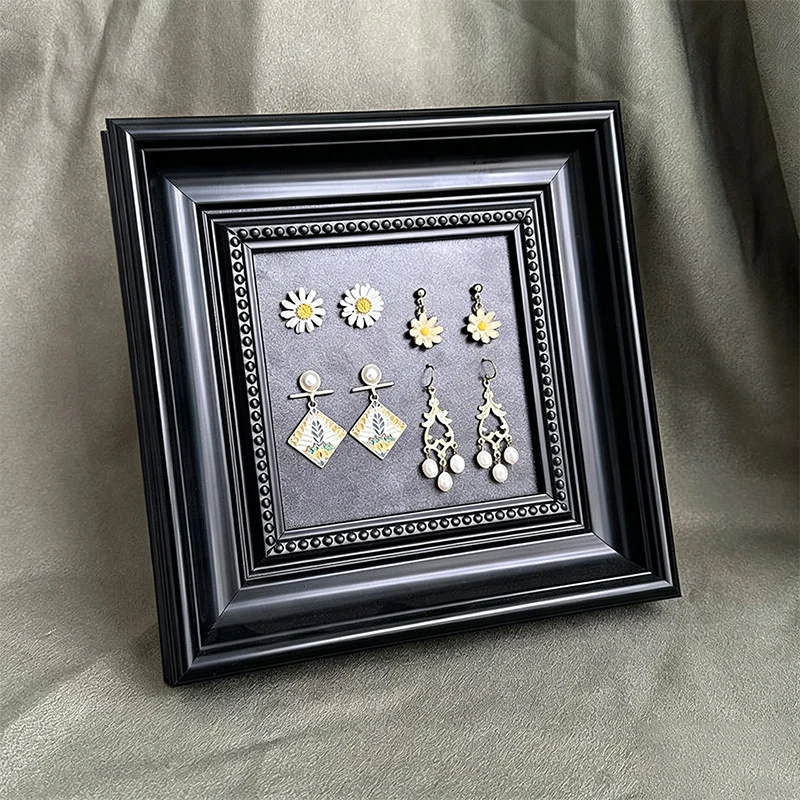 French Vintage Earring Display Frame–Black  Jewelry Organizer for Studs & Necklaces, Tabletop&Wall Mount Stand for Shop Counter