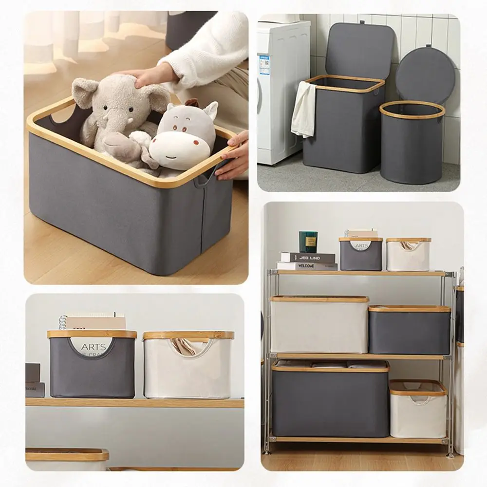 Collapsible Laundry Storage Basket Rectangle Thickened Fabric Storage Bins Waterproof Bamboo Handles Small Laundry Hamper