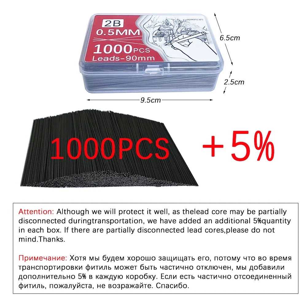 Imagem -03 - Lápis Mecânico Núcleo de Chumbo 0.5 0.7 0.9 1.3 2.0 mm Recargas de Lápis Substituíveis de Grande Capacidade Caixa de Presente Acessível para Estudantes 1000 Peças