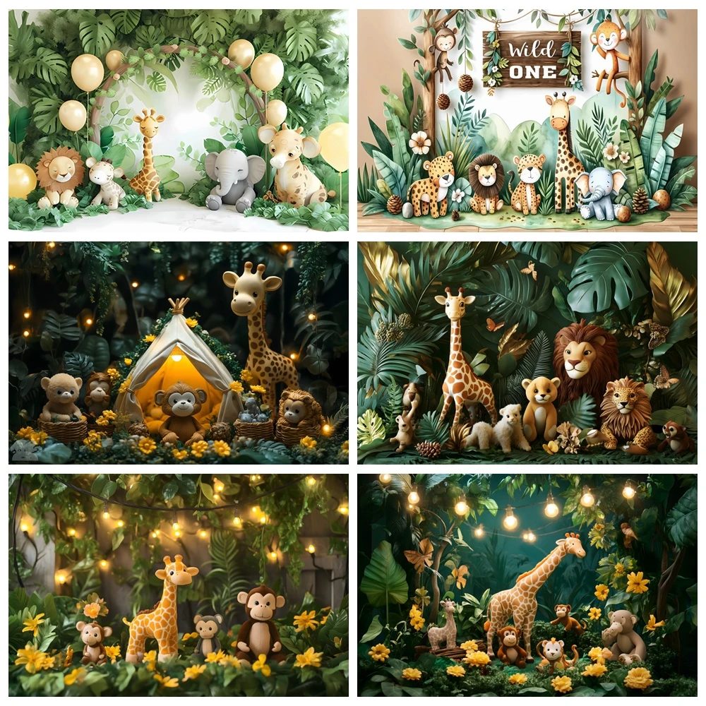 

Cartoon Balloon Jungle Wildlife Girl Boy Gifts Birthday Party Backdrop Custom Kid Room Decor Photography Studio Props Background