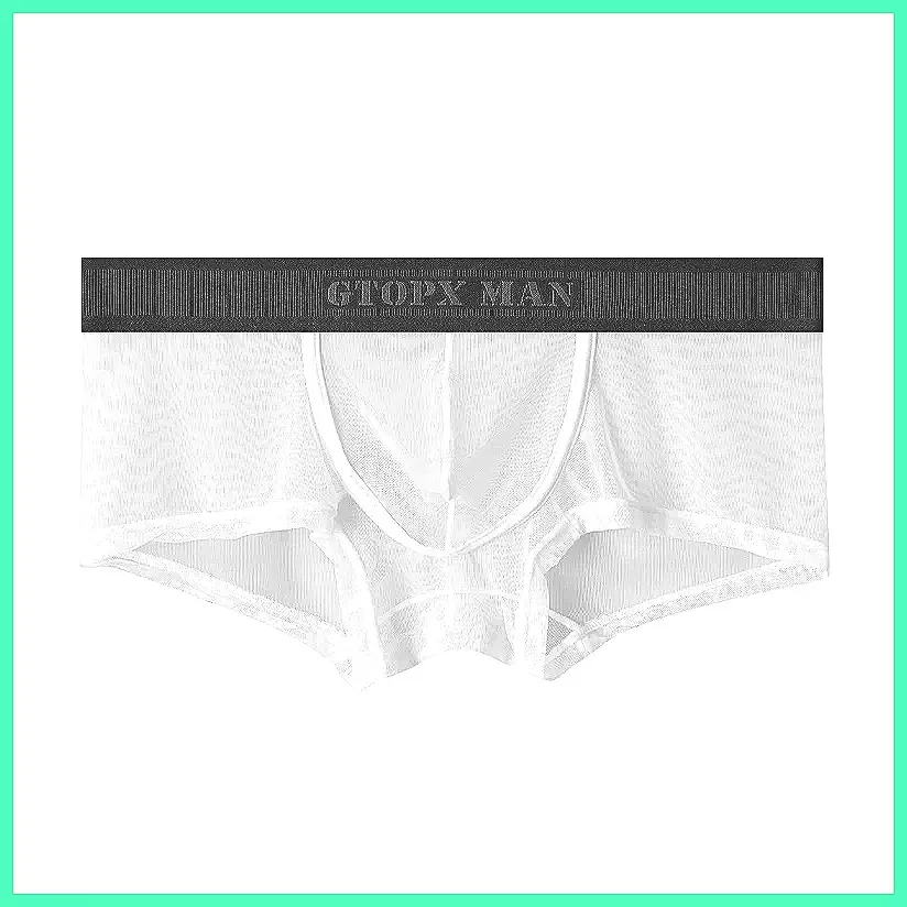 Men's See-Through Mesh Underwear Sexy Transparent U-Pouch Boxer Shorts Black White