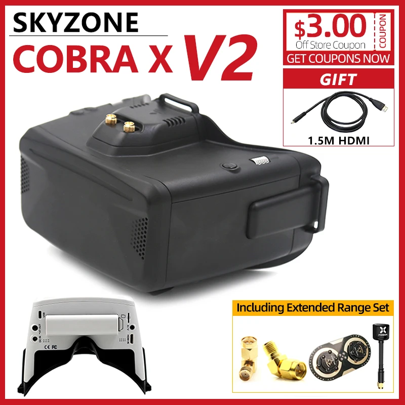 SKYZONE Cobra X V2 1280x720 5.8G 48CH Receiver Module Head Tracker DVR FPV Goggles With HDMI For RC FPV Racing Drone