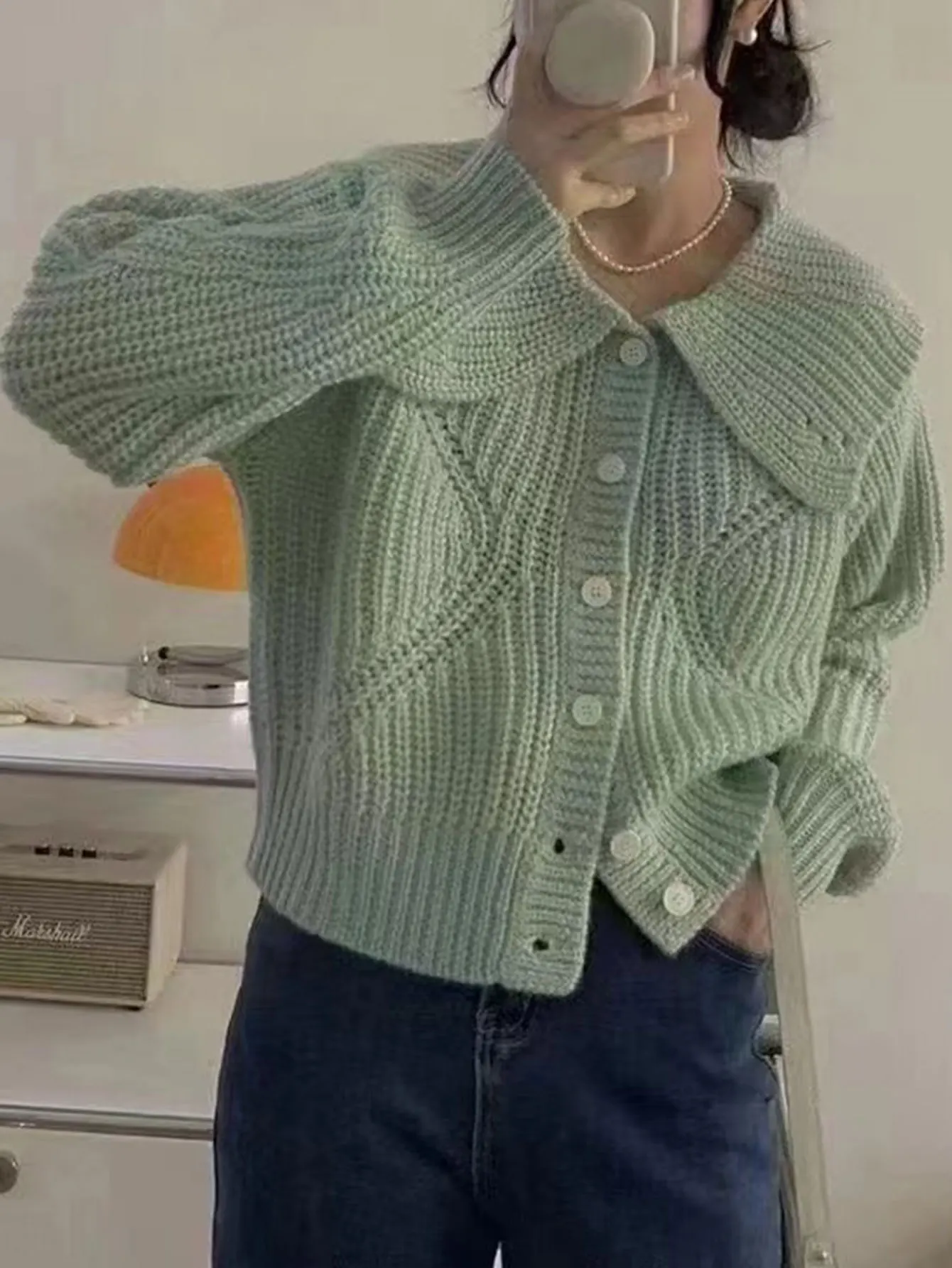 

Women's Long Sleeve Cardigan Solid Color Button Front Lapel Office Lady Style Autumn Winter Basic Daily Wear